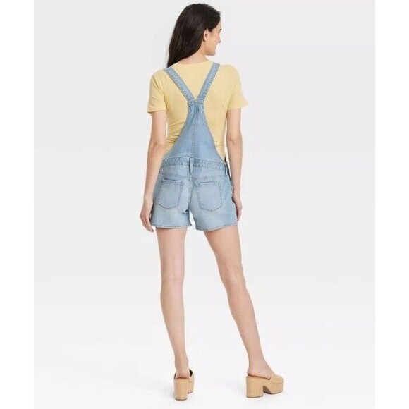 New Isabel Maternity Denim Shortalls Size 6 Romper Shorts Jumpsuit Jeans NWT - Picture 4 of 16